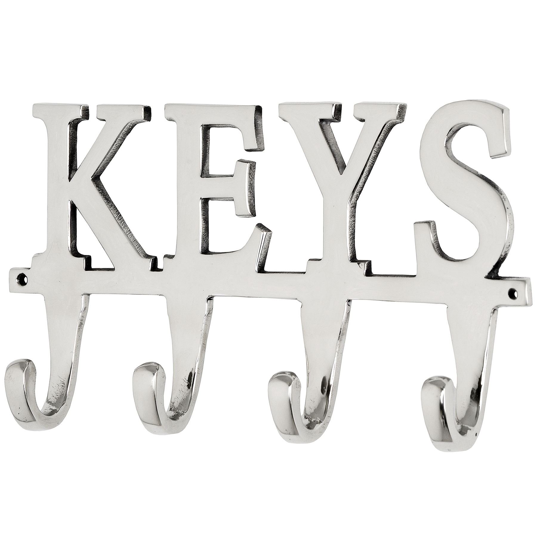 Chattels Large KEY Holder Rack 4 Hooks inch KEYS inch Metal Hook Hanger Chrome colour Upper Case Letters,25 x 14 x 4 cm approx