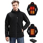 Vinderfine Heated Jackets for Men with Rechargeable Pack, Mens Waterproof Windproof Soft Shell Heating Jackets Coat