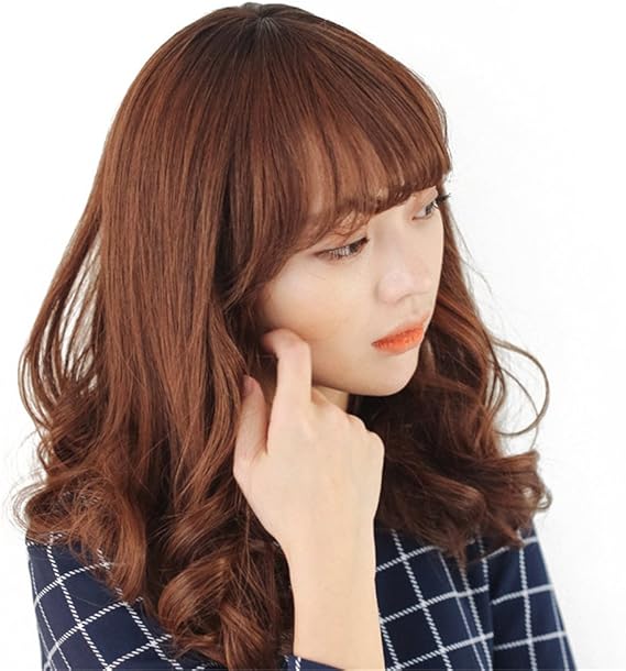 Amazon Remeehiフルウィッグ ロング カール ぱっつん Bob ボブ 耐熱 かわいい ゆるふわ 人工頭皮 ダークブラウン フルウィッグ 通販