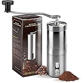 Manual Stainless Steel Coffee Grinder, Portable Conical Burr Hand Crank Grinder for Espresso, Pour Over, French Press & Camping, Quiet Adjustable Grind, Detachable Handle, Travel-Friendly
