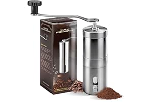 Manual Stainless Steel Coffee Grinder, Portable Conical Burr Hand Crank Grinder for Espresso, Pour Over, French Press & Campi