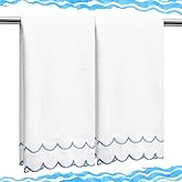 Hahafelt 2 Pcs Scalloped Hand Towels 100% Cotton Fingertip Towels for Bathroom 15.75 x 27.56 Inch 600 GSM Cute Soft Absorbent Embroidered Decorative for Home Hotel(Blue,Classic)