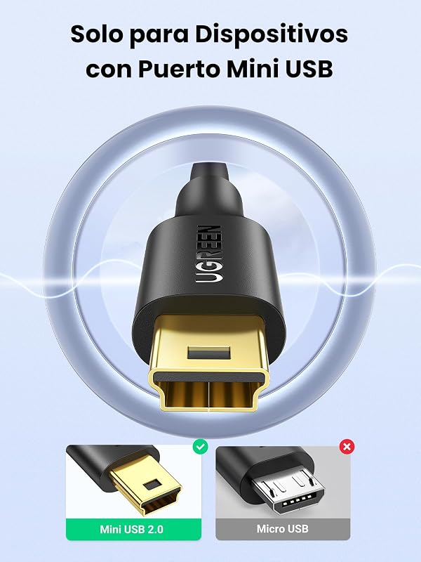 Cable Mini USB 2.0 Type A a Tipo B Alta Velocidad de Datos (1M)