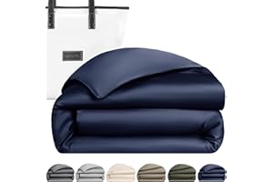 KOSMU Luxury Bamboo Viscose Duvet Cover | Pure Bamboo Viscose, Soft, Breathable and Cooling for Hot Sleeper | Piped Edge, Hidden Zipper Closure, 8 Corner Ties and Button Closure (Midnight Blue, King)