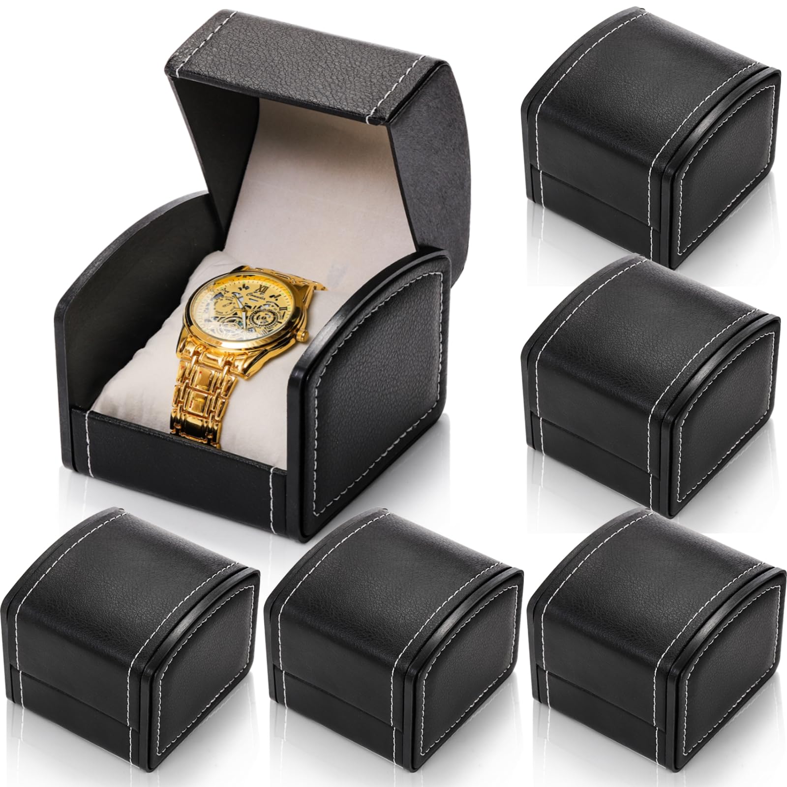 Photo 1 of Eorbow 6 Packs Single Grid Watch Box with Pillow, PU Leather Gift Case for Bracelet, Jewelry Wristwatch Storage, Watch Display Holder for Men and Women, Single Watch Roll Organizer, Black