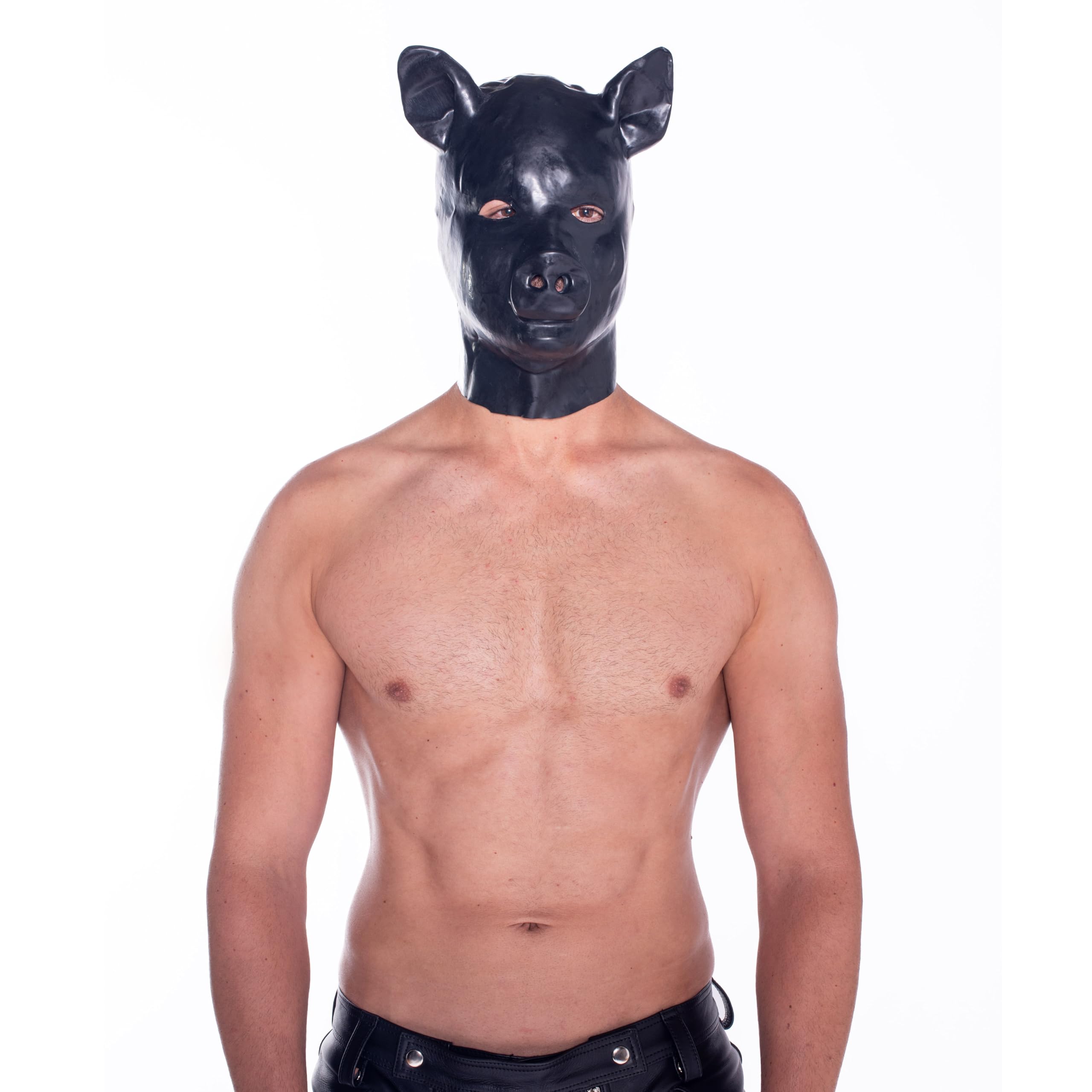 Prowler RED Latex Pig Hood | Black Fetish Latex Mask for Roleplay & Sensory Play | Premium Rubber Pig Design with Eye & Mouth Openings, Zip Closure & Second Skin Fit for BDSM & Fetish Scenes
