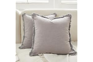 Sunday Praise Set of 2 Linen Fringe Decorative Pillow Covers 18x18 Inch Farmhouse Accent Boho Throw Pillow Cases with Tassels