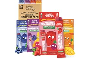 Sweet Nothings, Multi-Pack, USDA Organic Kids' Squeezable Super Fruit Smoothie, Value Pack of 24 - Dye-Free, No Added Sugar,Vegan, Healthy Organic Fruit and Veggie Pops, Freeze & Enjoy