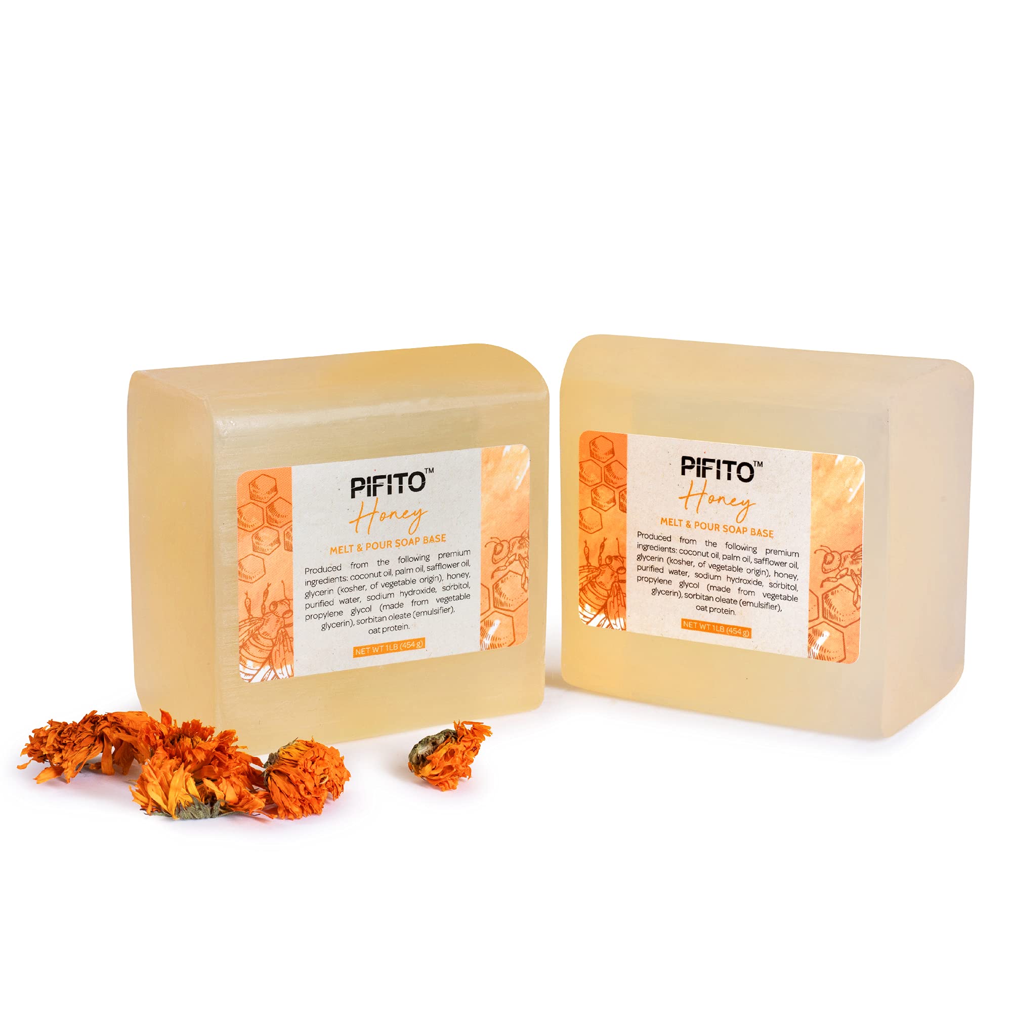 Pifito Honey Melt and Pour Soap Base (2 lb) │ Premium 100% Natural Glycerin Soap Base │ Luxurious Soap Making Supplies