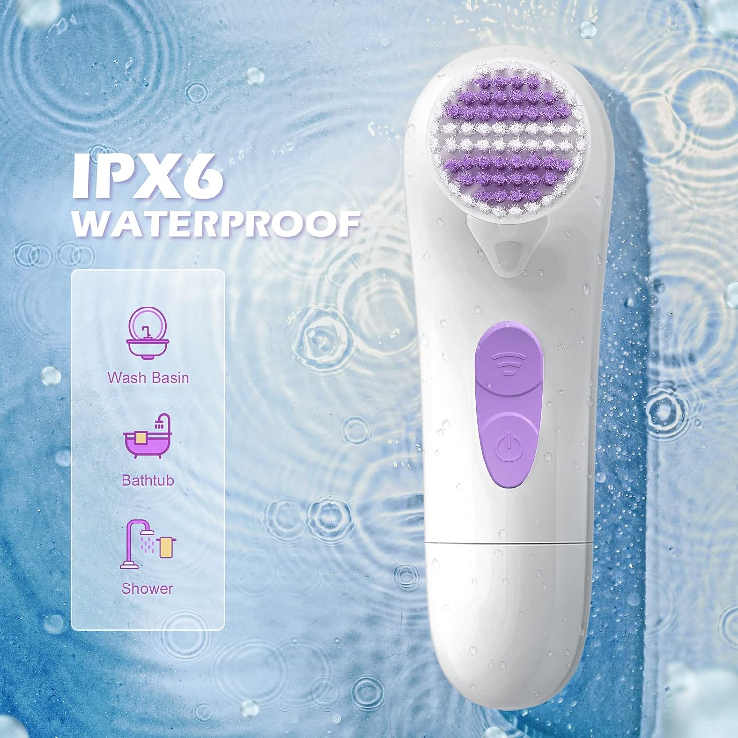 Facial Cleansing Brush,【2021 Upgraded】ETEREAUTY Waterproof Travel Face Brush with 4 Heads & Protective Case, Easy to Carry, Deep Cleansing Gentle Exfoliating for Face and Body, Purple: Beauty