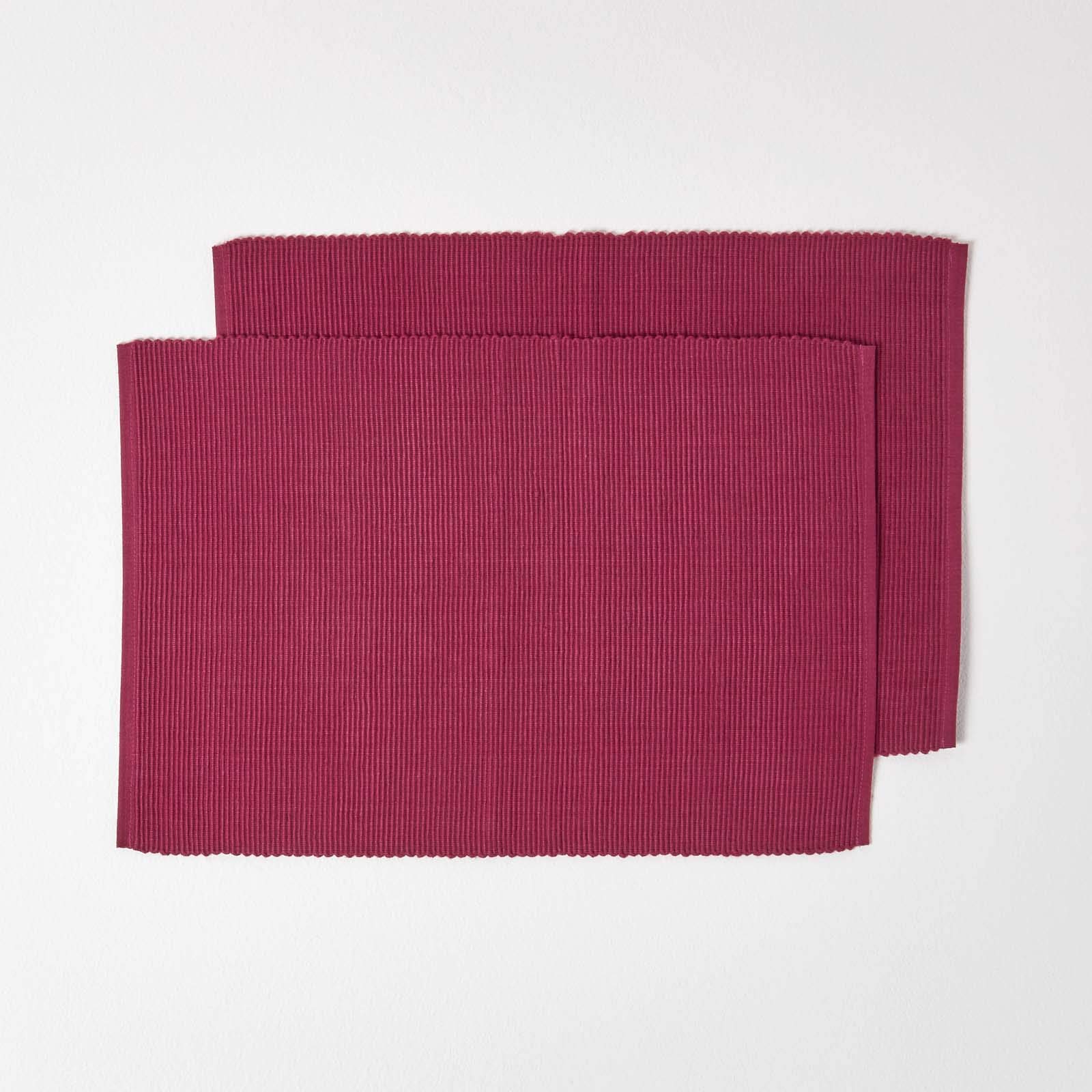 HOMESCAPES Premium Place Mats For Table, Set of 2, Non-Slip Plum Table Mats, 100% Cotton, Washable Ribbed Placemats for Kitchen & Dining - 50cm x 33cm