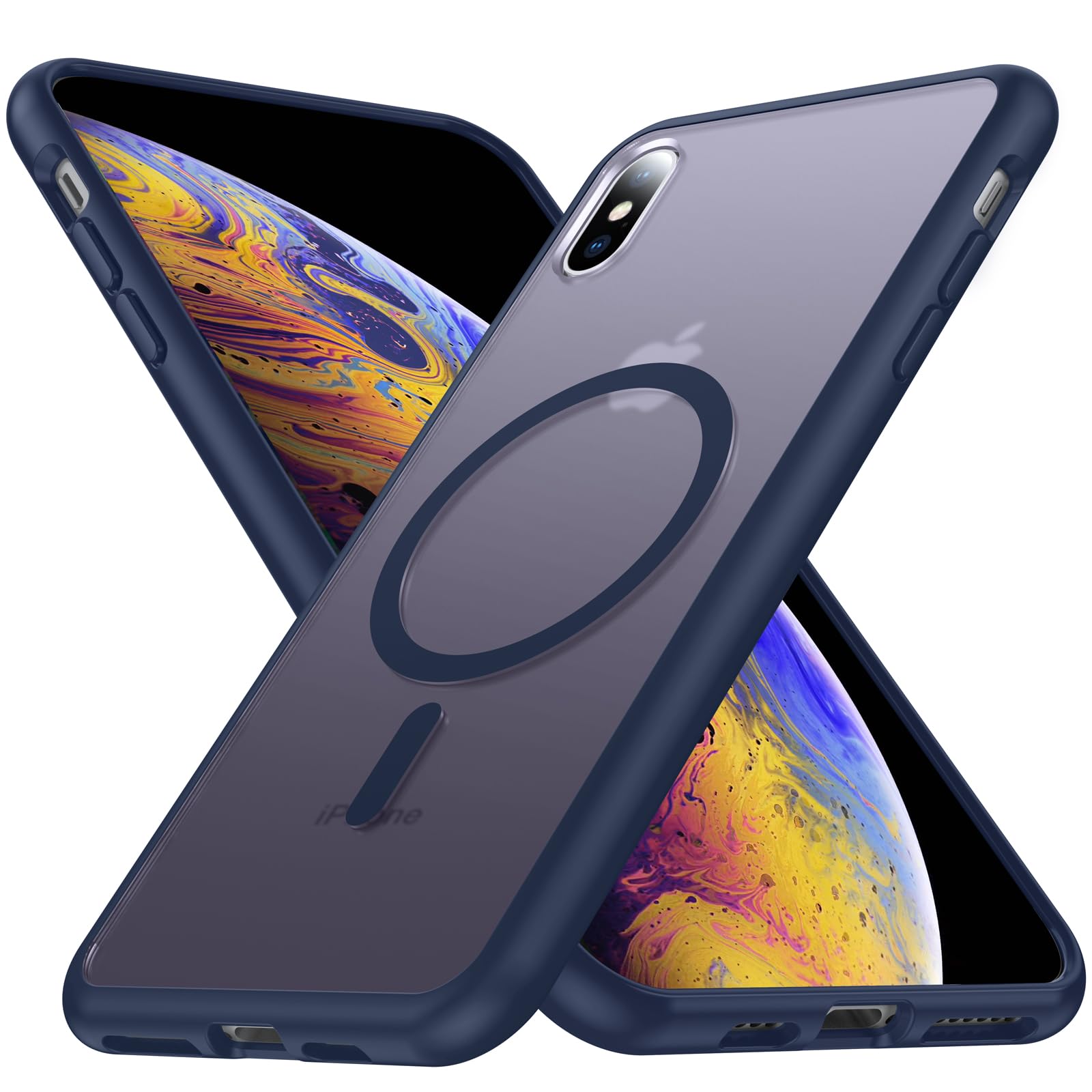 FNDMIL [NO.1 Magnetic]for iPhone X(10)/Xs Case with MagSafe Wireless Charging[Translucent Matte][Anti-Fingerprint][Military Grade Drop Tested]Slim Hard Case with Silicone for iPhone X Phone Case,Blue