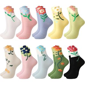 KKuSoxyy 10 Pairs Cute Socks for Women Novelty Flower Socks | Funny Novelty Floral Sock Gift for Women Girls