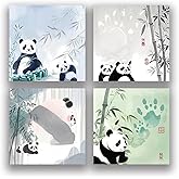 RAINBAM Panda 4 Pack/200 Sheets 3x3in Sticky Notes set, Adorable Cartoon Memo Pads with High-Adhesive,Reusable Tearable Post it Notes for Journal Planners Office School Home, Bulk Cute Stationery Gift