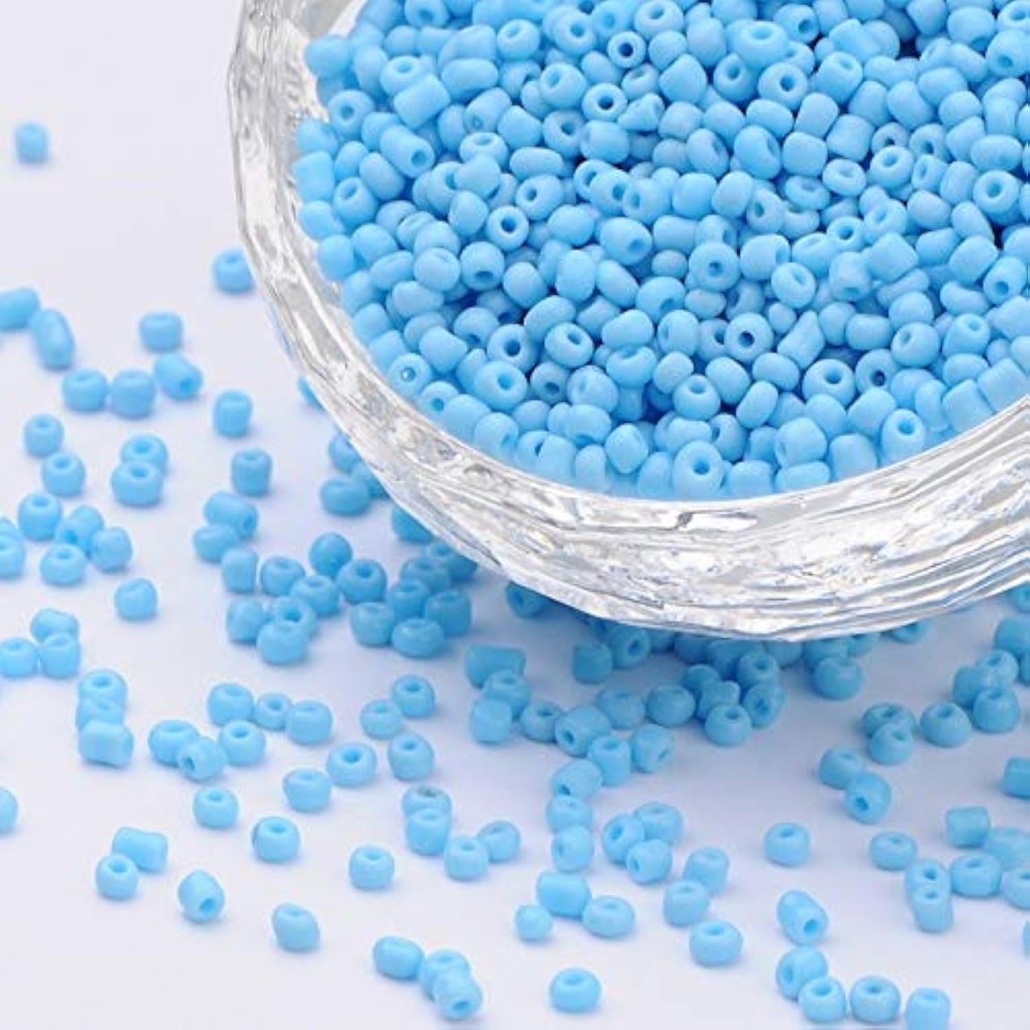 Pack of 1100 Glass Seed Beads 4 mm, 6/0, Pony Beads, Clear Mini Children's Beads, Seed Beads, Choice of Colours (Blue Opaque)