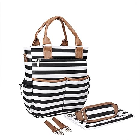 Robustrion Stylish Waterproof Multifunctional Diaper Bag for Mothers for Travel Nappy Tote Diaper Bag Large Size (33 x 34 x 9 cms) - White and Black