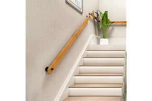 YTLEMON Wooden Stair Handrails, Safety and Non-Slip, Single Piece armrest with Black Brackets, Industrial Style Wall-Mounted Handrails, Suitable for The Elderly and Children Attic Balcony Corridors (7FT)