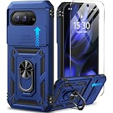 Taisairu for Google Pixel 9A Case with Screen Protector &amp; Slide Camera Lens Cover,Built-in 360&deg;Rotate Magnetic Ring Stand Shockproof Protective Phone Case for Google Pixel 9A Case (Blue)