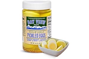 BAY VIEW BRAND Bay View Pickled Eggs, No Artificial Ingredients, Gluten Free, 0g Sugar, 6g Protein, Fresh Grade A Eggs, Boiled and Peeled (16oz, Sizzlin' Garlic)