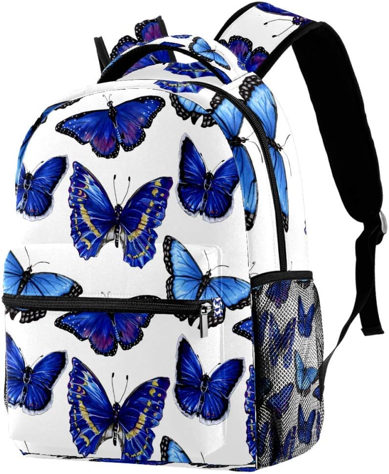 Blue Butterfly Backpack for Teens Boys Girls School Daypack 11.5x8x16in