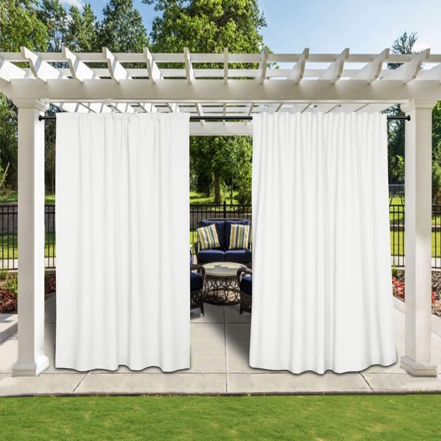 Outdoor Curtains - Fcosie Waterproof 4 in 1 Header Indoor Outdoor Curtains Extra Long - 52
