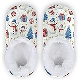 Dussdil Boys Girls Slippers Christmas Snowmen Blue Trees Kids Indoor Home Shose Warm Soft Spa House Slippers Candy Memory Foam Non Slip Slipper for Travel Bedroom Size 9-11