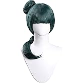miccostumes Women's Servant Cosplay Wig - Long Straight Deep Forest Green Hair in a Bun Halloween Party (green, onesize)