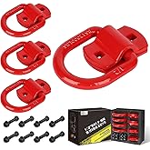AUTOBOTS 1/2" Heavy Duty Bolt-On Forged D Ring, 12000Lbs Break Strength Tie Down Anchors Hooks, for Trailers, Trucks, and Cargo Tie Downs (Pack of 4) Red