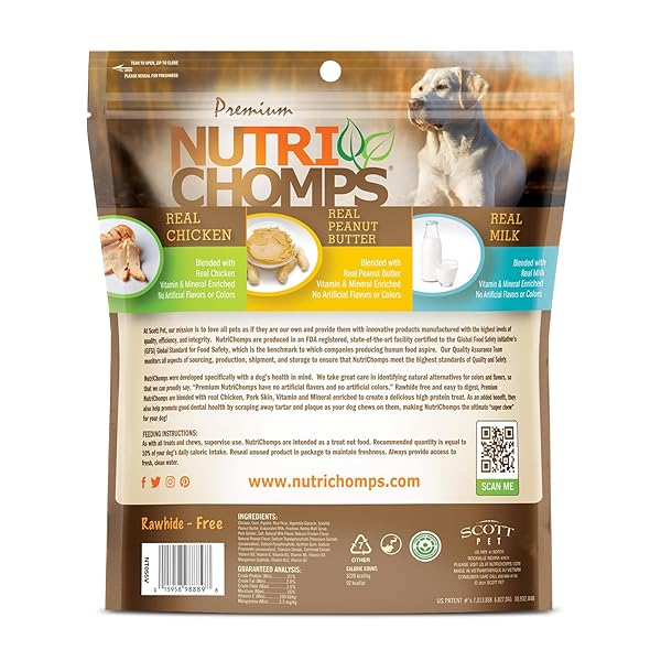 NUTRICHOMPS DOG CHEWS, 6-INCH BRAIDS, EASY TO DIGEST, RAWHIDE-FREE DOG TREATS, HEALTHY, 10 COUNT, REAL CHICKEN, PEANUT BUTTER AND MILK FLAVORS