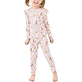 EASWEET Bamboo Viscose Toddler Girl Pajamas Ruffled Long Sleeve Kid Girls Lounge Set