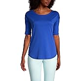 Lands' End Women's American-Grown Supima Micro Modal Elbow Sleeve Balletneck Curved Hem Top