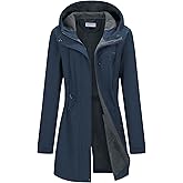 33,000ft Women's Softshell Long Jacket with Hood Fleece Lined Windproof Warm up Waterproof Windbreaker