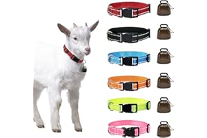 6 Set of Reflective Goat Collars with Bells, Anti-Lost Grazing Goat Supplies, Adjustable Nylon Collar with Loud Bronze Bell f