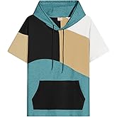 RUIZEHONG Mens Short Sleeve Hoodie Soft Cotton Color Block T-Shirt Sweatshirt Big Pocket Half Sleeve Summer Pullover