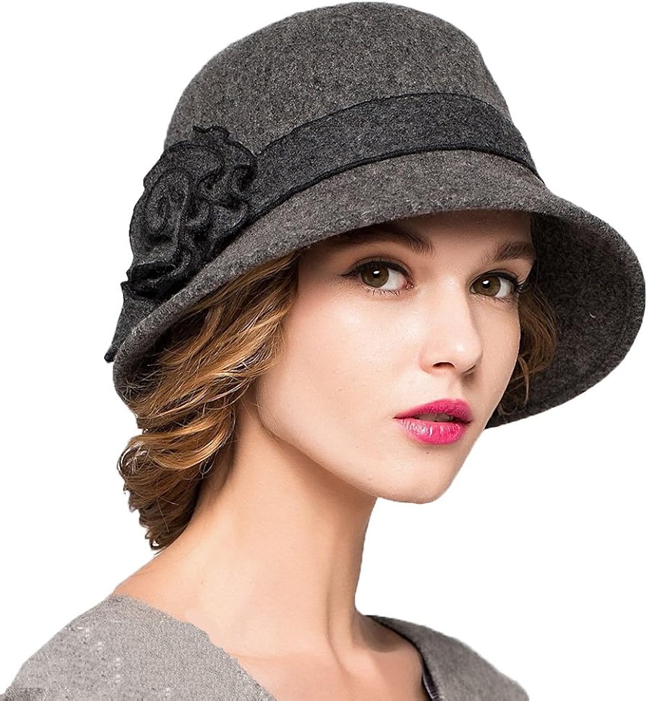 Maitose Women's Wool Felt Flowers Church Bowler Hats Dark Gray at  Women’s Clothing store