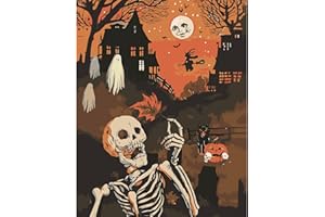 AJEPON Halloween Paint by Numbers Kit,Halloween Paint by Number Kits for Adults,Halloween Adults Paint by Numbers Kits on Canvas Without Frame Oil Painting Acrylic Paints for Home Wall Decor 16X20inch