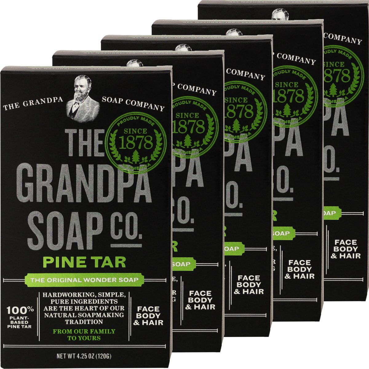Grandpa's Pine Tar Soap BathSize 4.25 oz 5Pack Free Shipping