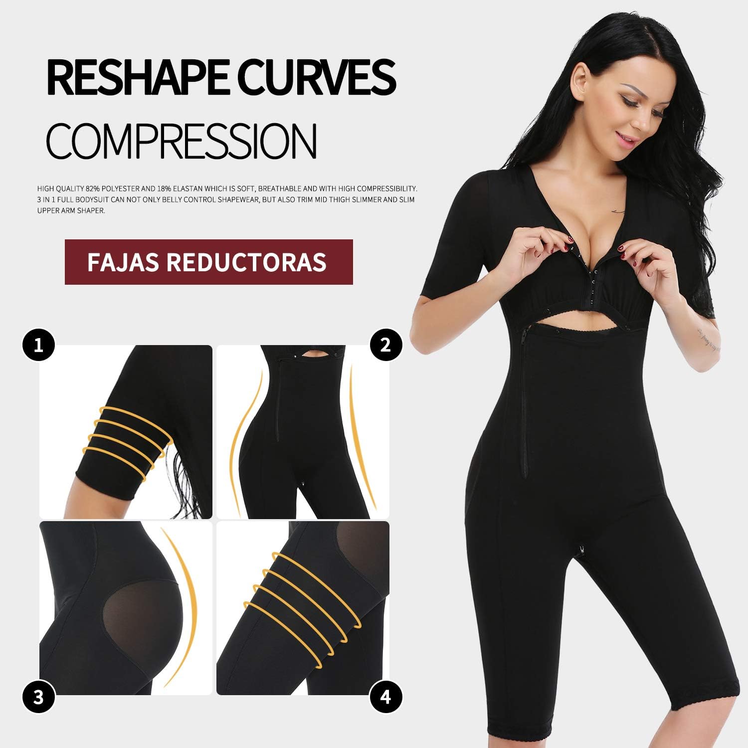 Amazon Com Miss Moly Body Shaper Post Cirugia Sin Costuras Fajas Prenda De Compresion Completa Shapewear Negro Clothing