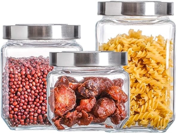 Almacenamiento de vidrio tarros Juego de 3 a prueba de humedad sellado