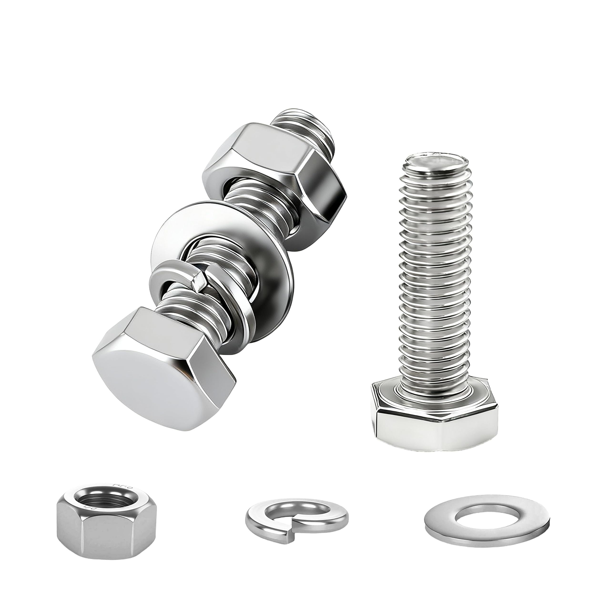 Photo 1 of (8 Sets) 5/16-18x3 1/2" Hex Head Screw Bolt, Nuts, Flat & Lock Washers Kits,304 Stainless Steel 18-8 Hex Bolts and Nuts and Washers Assortment Kit,Fully Threaded by DINGBANG