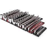 TEKTON 1/4, 3/8, 1/2 Inch Drive 6-Point Socket Set, 214-Piece | SHD99202 | (5/32 - 1-1/2 in., 4 - 38 mm), Shallow and Deep, Socket Rail