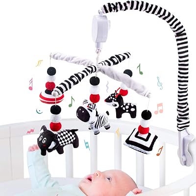 teytoy Black & White Mobile Baby Crib Toy with Wind-Up Music