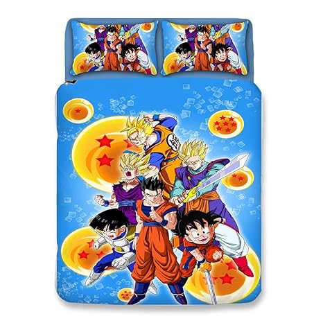 JSBVM Mikrofaser Bettwäsche Haustextilien Dragonball Z Goku Muster Bettbezug-Sets mit Reißverschluss (1 Bettbezug 2 Kopfkisse