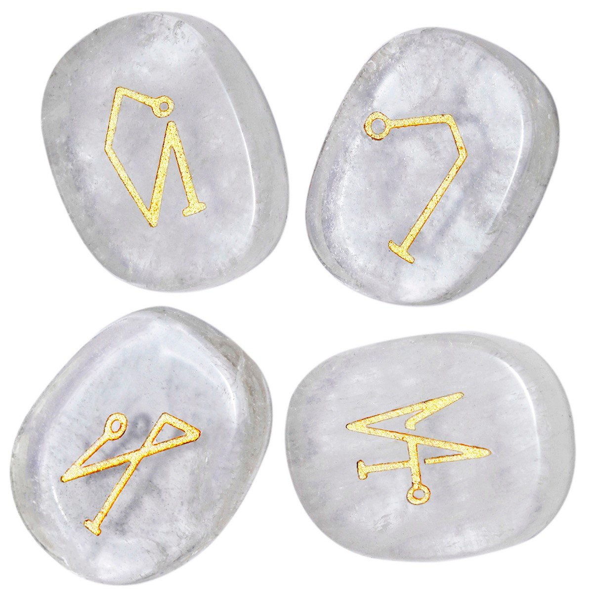 mookaitedecor 4 Piece Rock Quartz Stones Engraved Angel Symbols Polished Palm Stones for Reiki Crystal Healing