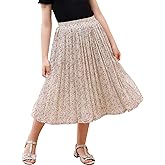 GORLYA Girls Chiffon Pleated Elastic High Waist A-Line Boho Swing Maxi Long Skirt 4-14T