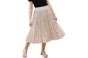 GORLYA Girls Chiffon Pleated Elastic High Waist A-Line Boho Swing Maxi Long Skirt 4-14T