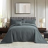 Blythease Oversized King Bedspread 128x120 Extra Wide, Modern & Contemporary Look, Lightweight Bedding Cover, Reversible, 5 Piece, 100% Microfiber, Silver Grey