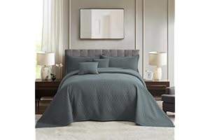 Blythease Oversized King Bedspread 128x120 Extra Wide, Modern & Contemporary Look, Lightweight Bedding Cover, Reversible, 5 Piece, 100% Microfiber, Silver Grey