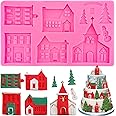 Christmas Silicone Cake Mold 3D Xmas Tree House Fondant Mould Fairy Tale Gingerbread House Santa's Castle Cottage Cake Decoration Silicone Baking Mold For Xmas Party Chocolate Candy Cake Cookie Molds