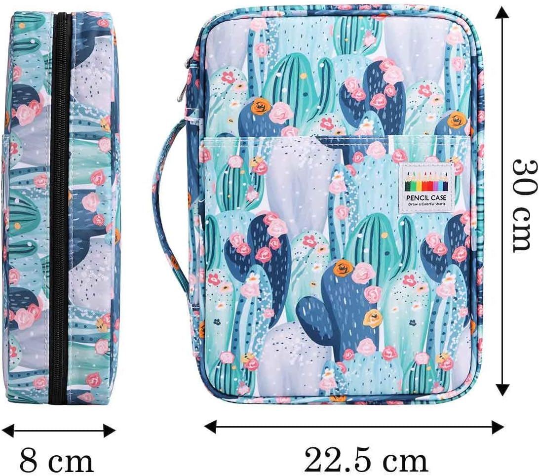 JAKAGO Drawing Pencil Case,Large Capacity Pencil Cases Hold 220 Colored Pencils,Portable Painting Waterproof Storage Stationery Bag,Great Gift for Student Artist (Cactus) - Image 4